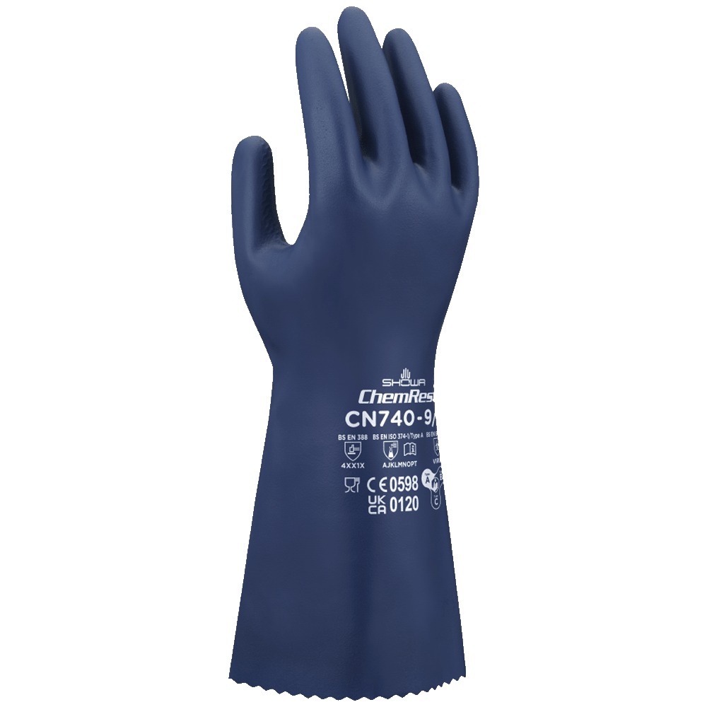 SHOWA CN740 Biodegradable Chemical Resistant Nitrile Gloves, EBT, Wave Grip, 320mm