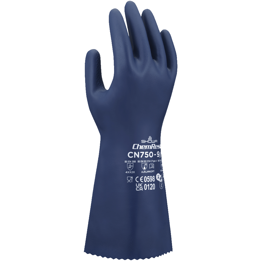 SHOWA CN750 Biodegradable Chemical Resistant Nitrile Gloves, EBT, 18-mil, 320mm
