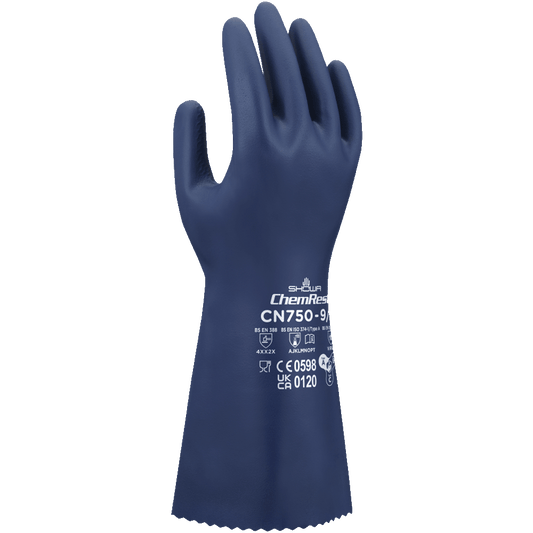 SHOWA CN750 Biodegradable Chemical Resistant Nitrile Gloves, EBT, 18-mil, 320mm