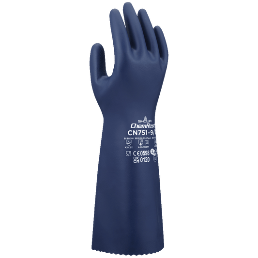 SHOWA CN751 Biodegradable Chemical Resistant Nitrile Gloves, EBT, 18-mil, 380mm