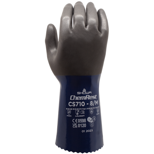 SHOWA ATLAS CS710 Chemical Resistant Nitrile Gloves, Double Coated, Foam Grip, 12"