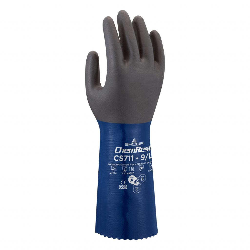 SHOWA ATLAS CS711 Chemical Resistant Nitrile Gloves, Double Coated, Foam Grip, 14"