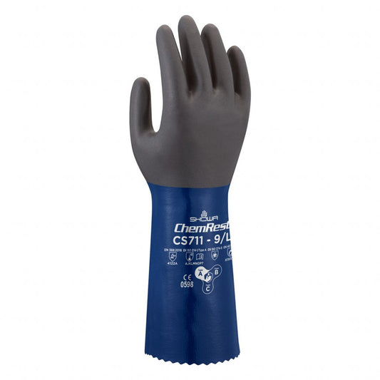 SHOWA ATLAS CS711 Chemical Resistant Nitrile Gloves, Double Coated, Foam Grip, 14"