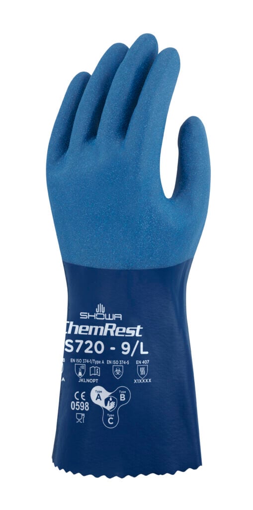 SHOWA ATLAS CS720 Chemical Resistant Nitrile Gloves, Double Coated, Moisture Wicking, 12"