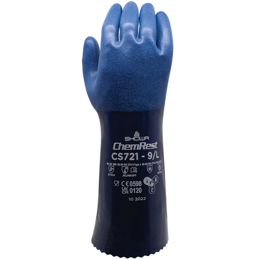 SHOWA ATLAS CS721 Chemical Resistant Nitrile Gloves, Double Coated, Rough Grip, 14"