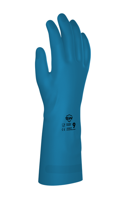 SW® SkinGuard™ PC-F22B 22-Mil Flock-Lined Natural Rubber Latex Chemical Resistant Gloves, 12.6", Blue