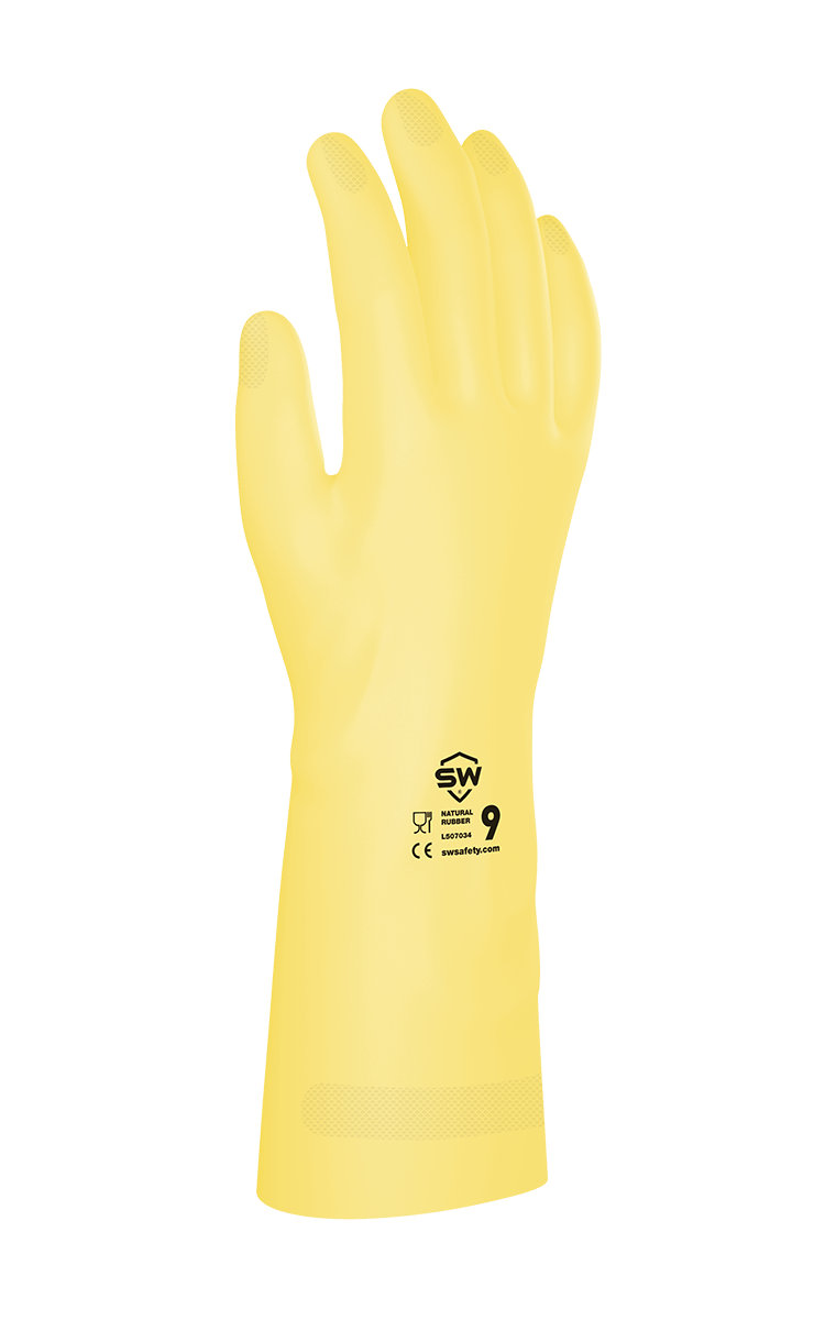 SW® SkinGuard™ U17N 17-Mil Unlined Natural Rubber Latex Chemical Resistant Gloves, 12", Natural
