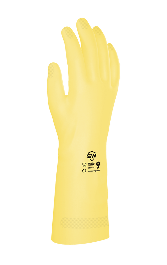 SW® SkinGuard™ U17N 17-Mil Unlined Natural Rubber Latex Chemical Resistant Gloves, 12", Natural