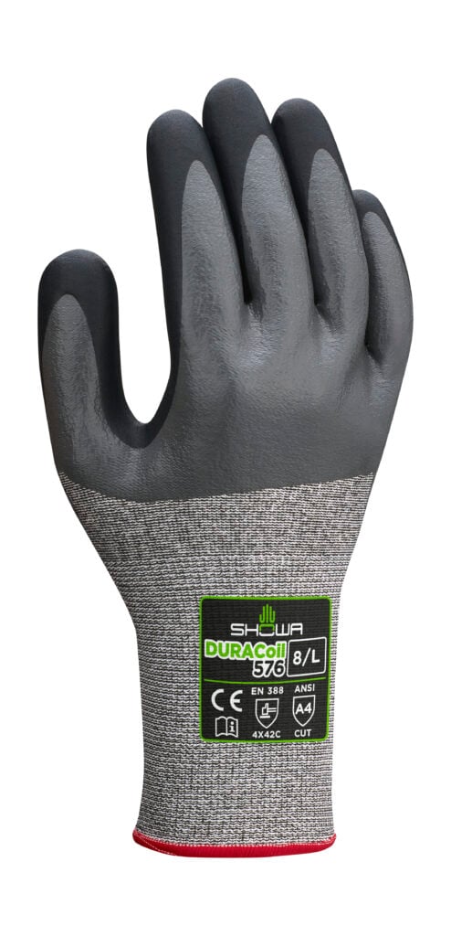 SHOWA® DURACoil™ 576 3/4 Nitrile Foamed Palm Cut-Resistant Glove, ANSI A4, Gray/Black