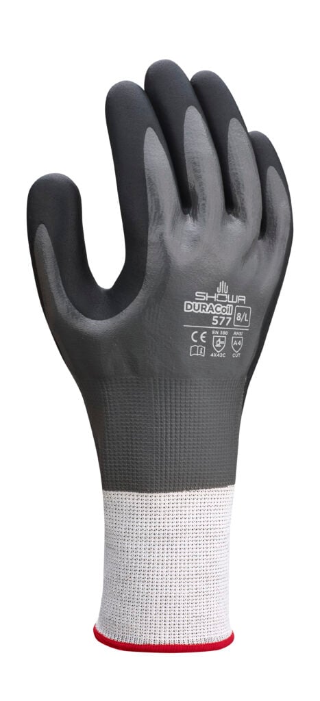 SHOWA® DURACoil™ 577 Full Nitrile Foamed Palm Cut-Resistant Glove, ANSI A4, Gray/Black