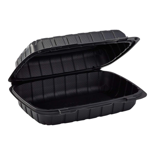 9625B Emerald Black Mineral Filled Hinged Food Containers, 9-in x 6-in x-2.5-in, 1 Compartment (150ct)