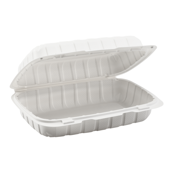 9625W Emerald White Mineral Filled Hinged Food Containers, 9-in x 6-in x-2.5-in, 1 Compartment (150ct)