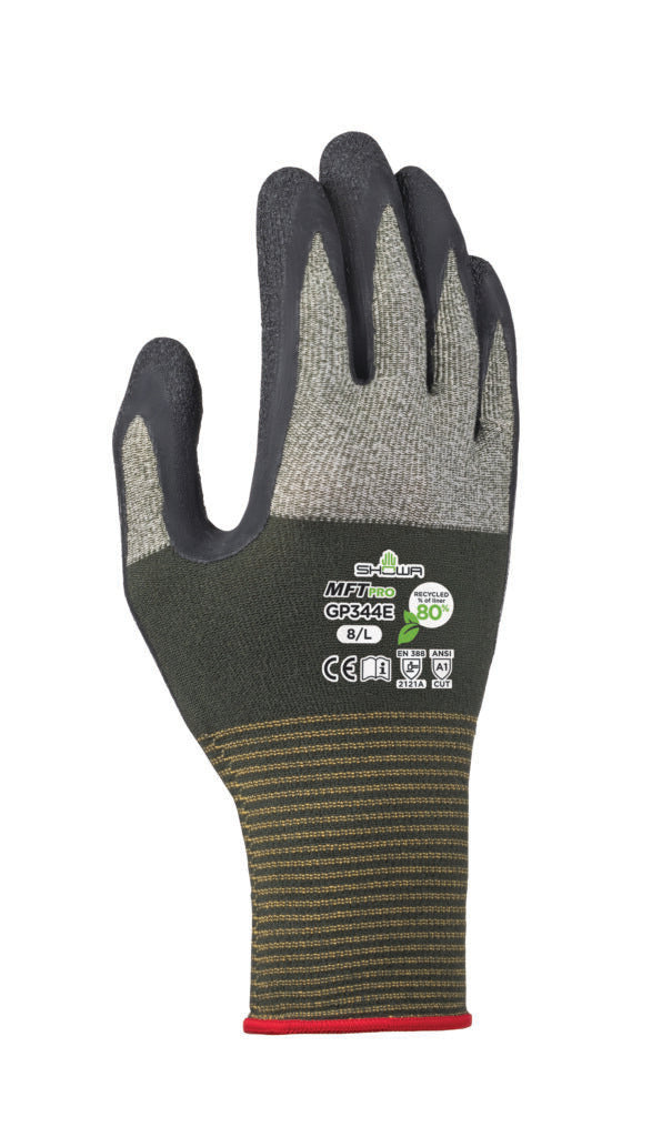 SHOWA® RECYCLED MFT PRO GP344E Sustainable General Purpose Work Gloves, Natural Rubber Coated