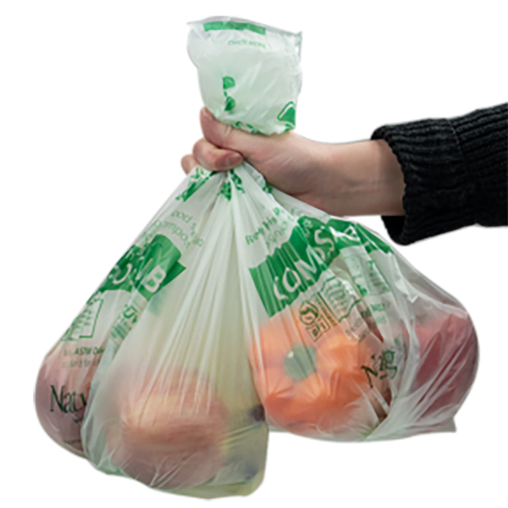 These 15"x17" compostable GreenBran™ produce bags have a special additive that aids in the degradation process from prolonged exposure to sunlight, heat and micro-organisms that helps to reduce volume in landfill yet functions like standard thank you shopping bags. 