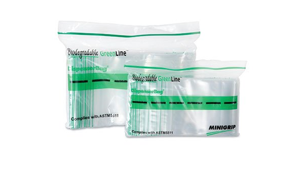 Environmentally friendly GreenBran 2-mil low density 3" x 4" zipper bags meet ASTM D5511 for Biodegradable disposal in anaerobic solid-waste-treatment plants and meet FDA and USDA specifications for food contact.