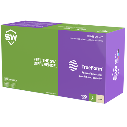 SW® TrueForm® TF-95NT Powder-Free Latex Examination Gloves, 5.5-mil, 100ct