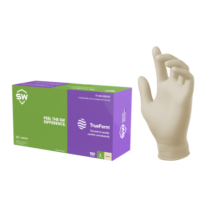 SW® TrueForm® TF-95NT Powder-Free Latex Examination Gloves, 5.5-mil, 100ct