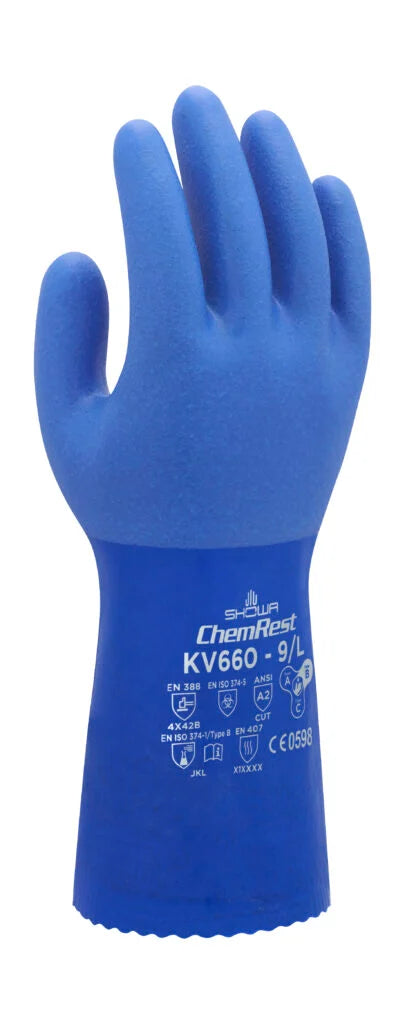 SHOWA® ATLAS® KV660 PVC Triple-Dipped Kevlar® Cut-Resistant Glove, ANSI A2, Blue