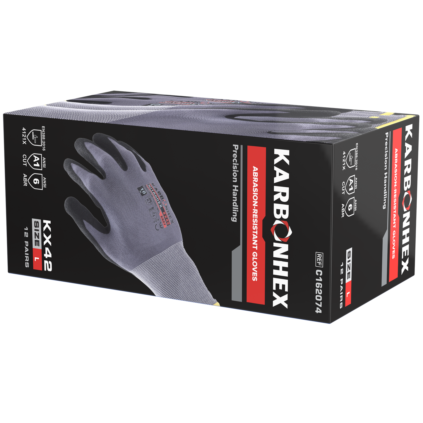 SW® KarbonHex™ KX42 C16207 Lightweight Nitrile Palm Coated Work Gloves, 15G, Black/Grey