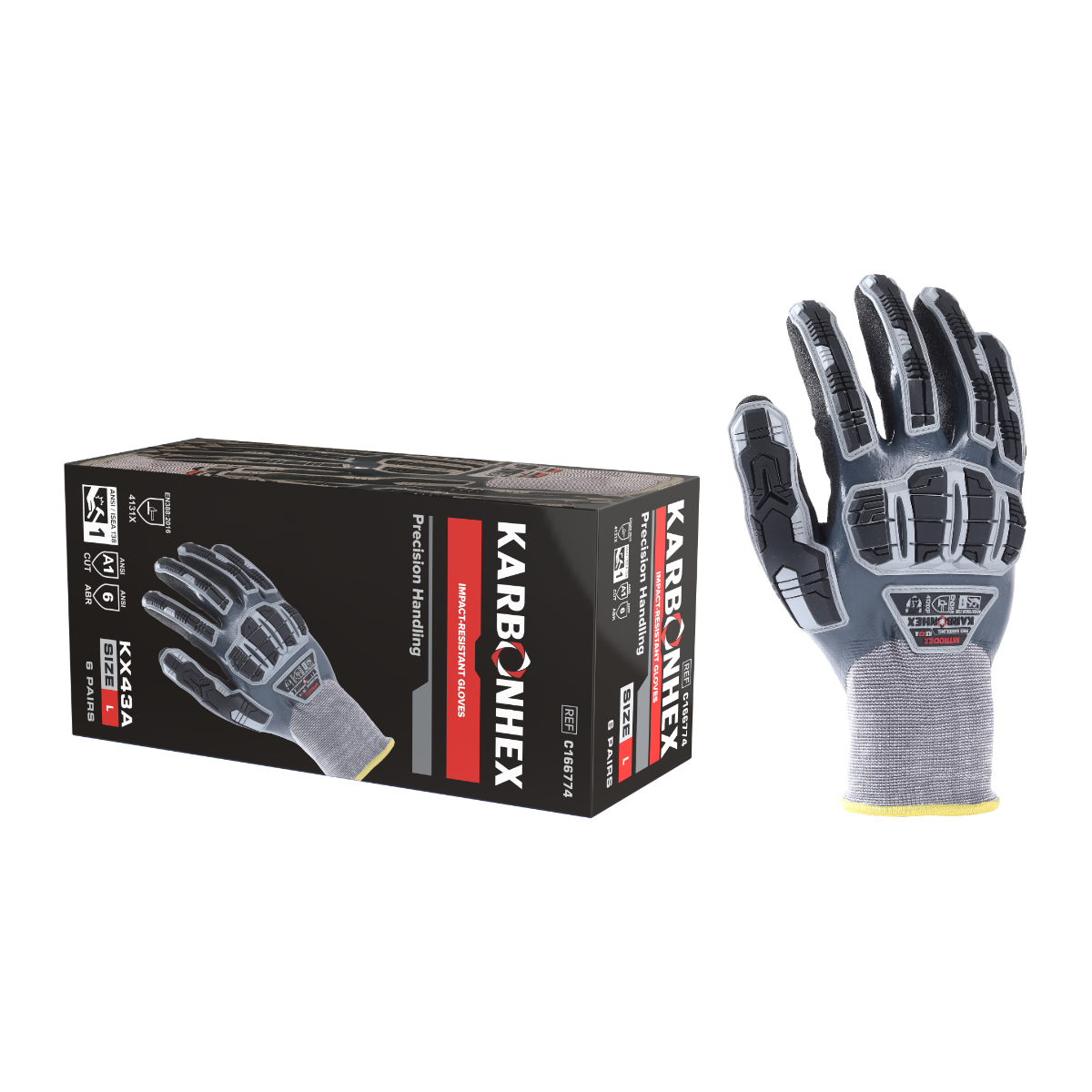 SW® KarbonHex™ KX43A C16677 15G Impact-Resistant Dual-Layer Nitrile Work Gloves, TPR Protection