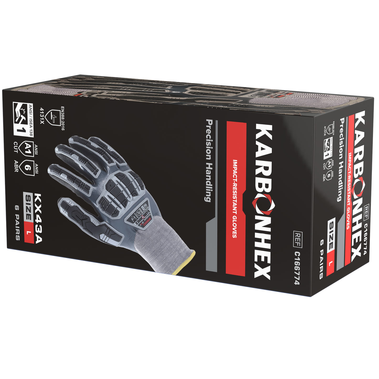 SW® KarbonHex™ KX43A C16677 15G Impact-Resistant Dual-Layer Nitrile Work Gloves, TPR Protection