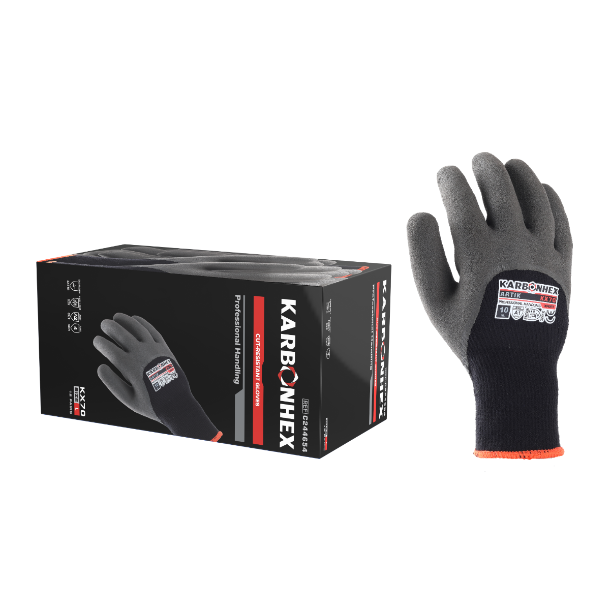 SW® KarbonHex™ KX70 C24465 10G Winter-Lined Latex Coated Cut-Resistant Work Gloves