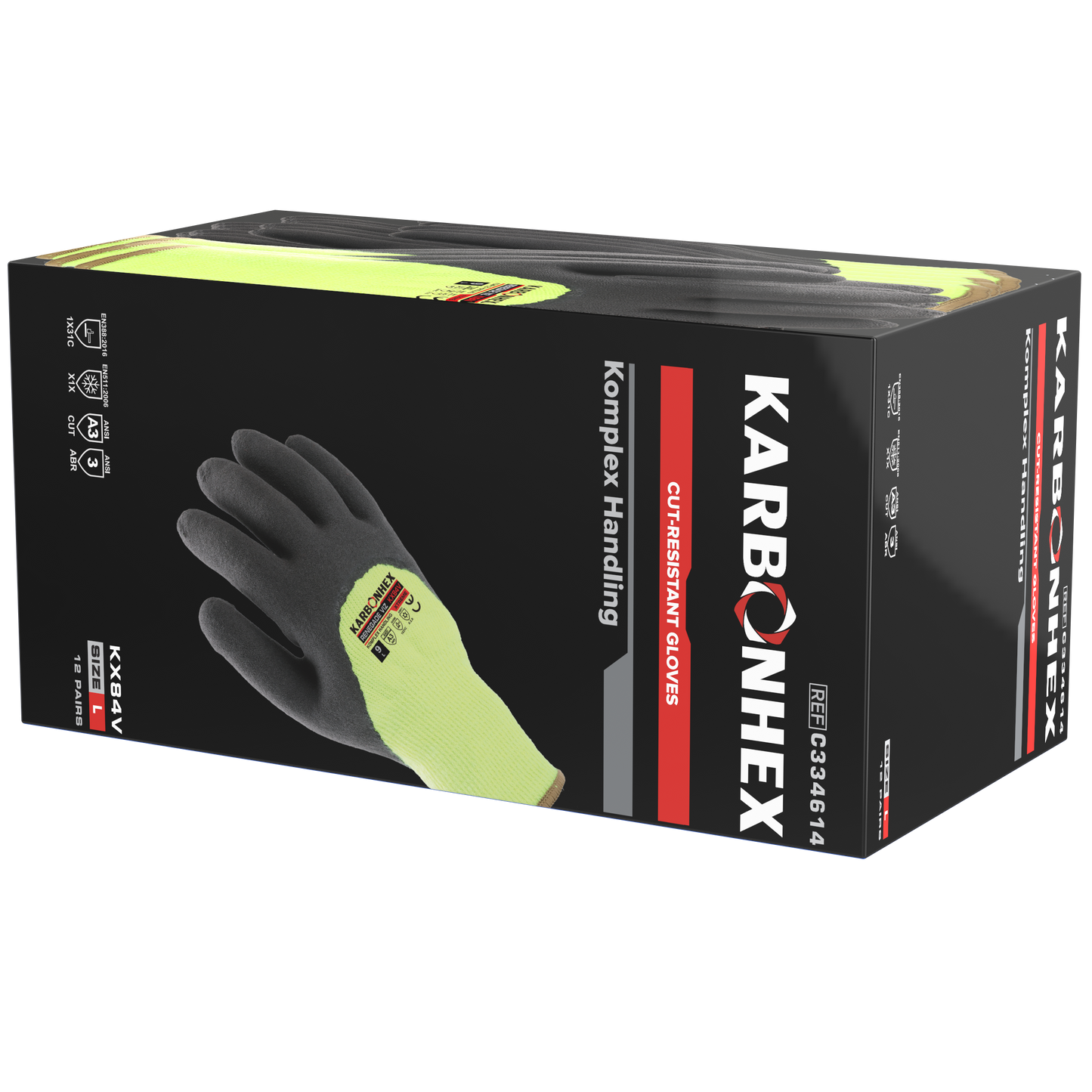 SW® KarbonHex™ KX84V C33461 10G Hi-Vis Cut-Resistant Winter Work Gloves, Sandy Foam Latex Grip