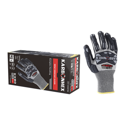 SW® KarbonHex™ KX90 C44270 18G A4 Cut-Resistant Impact Work Gloves, TPR Guards, Sandy Foam Nitrile Grip