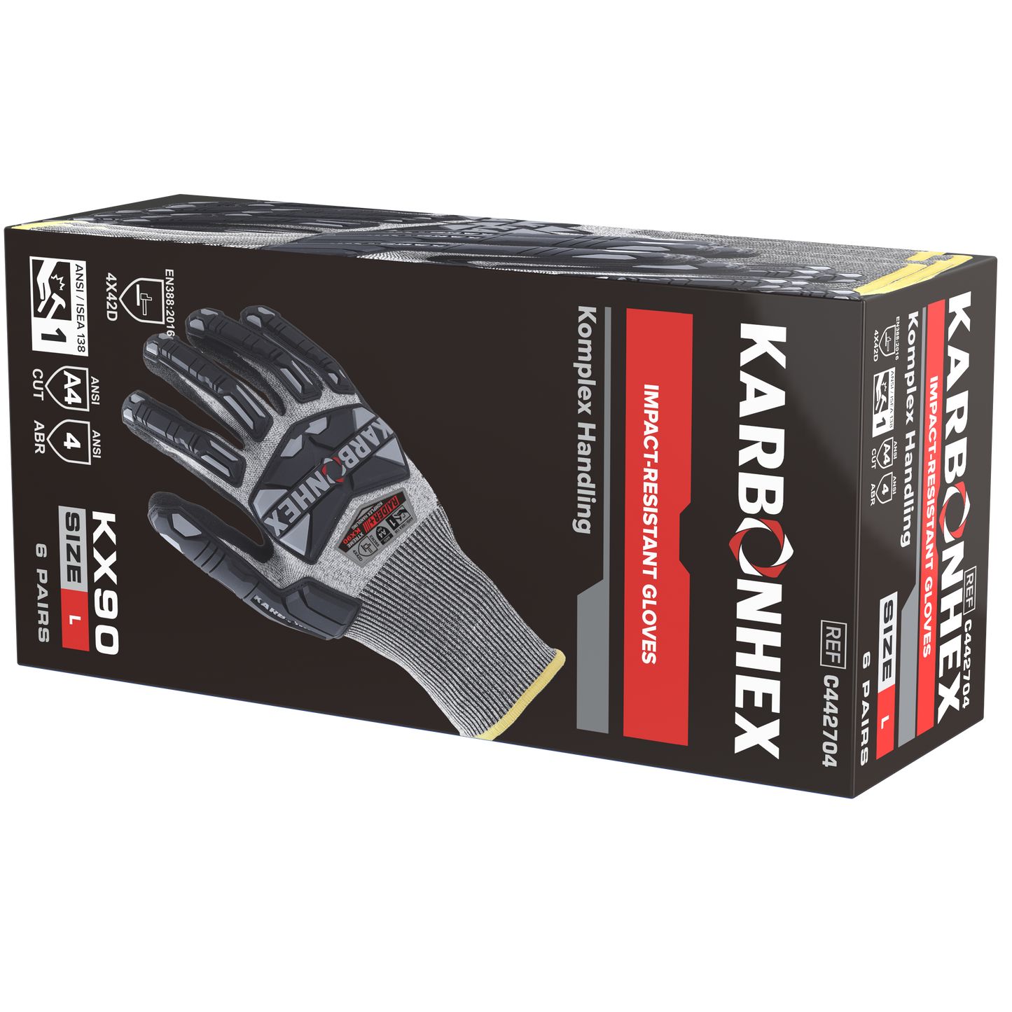 SW® KarbonHex™ KX90 C44270 18G A4 Cut-Resistant Impact Work Gloves, TPR Guards, Sandy Foam Nitrile Grip