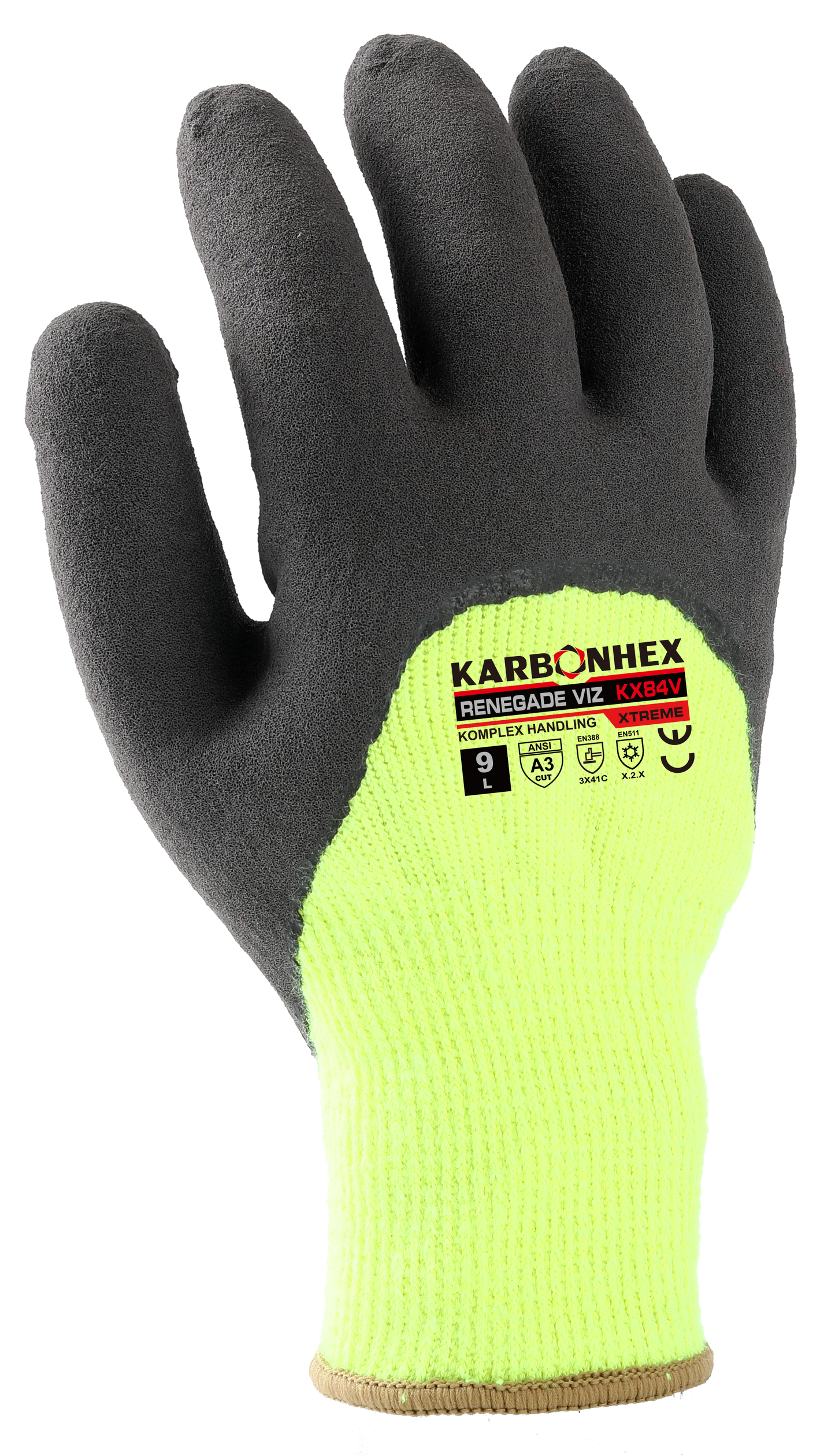 SW® KarbonHex™ KX84V C33461 10G Hi-Vis Cut-Resistant Winter Work Gloves, Sandy Foam Latex Grip