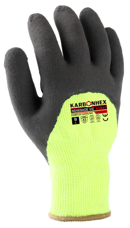 SW® KarbonHex™ KX84V C33461 10G Hi-Vis Cut-Resistant Winter Work Gloves, Sandy Foam Latex Grip