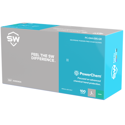 SW® PowerChem® PC-045-095GR Powder-Free Neoprene Single-Use Gloves, 3.5-mil, 100ct
