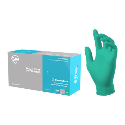 SW® PowerChem® PC-045-095GR Powder-Free Neoprene Single-Use Gloves, 3.5-mil, 100ct
