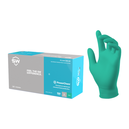 SW® PowerChem® PC-045-095GR Powder-Free Neoprene Single-Use Gloves, 3.5-mil, 100ct