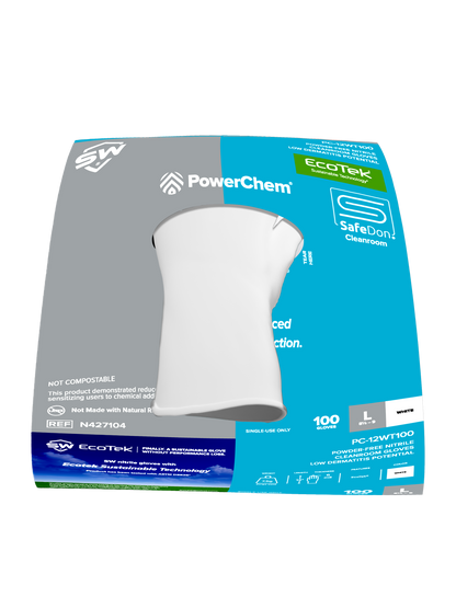 SW® PowerChem® PC-12WT100 EcoTek® Sustainable Nitrile Cleanroom Gloves, 12", 100ct