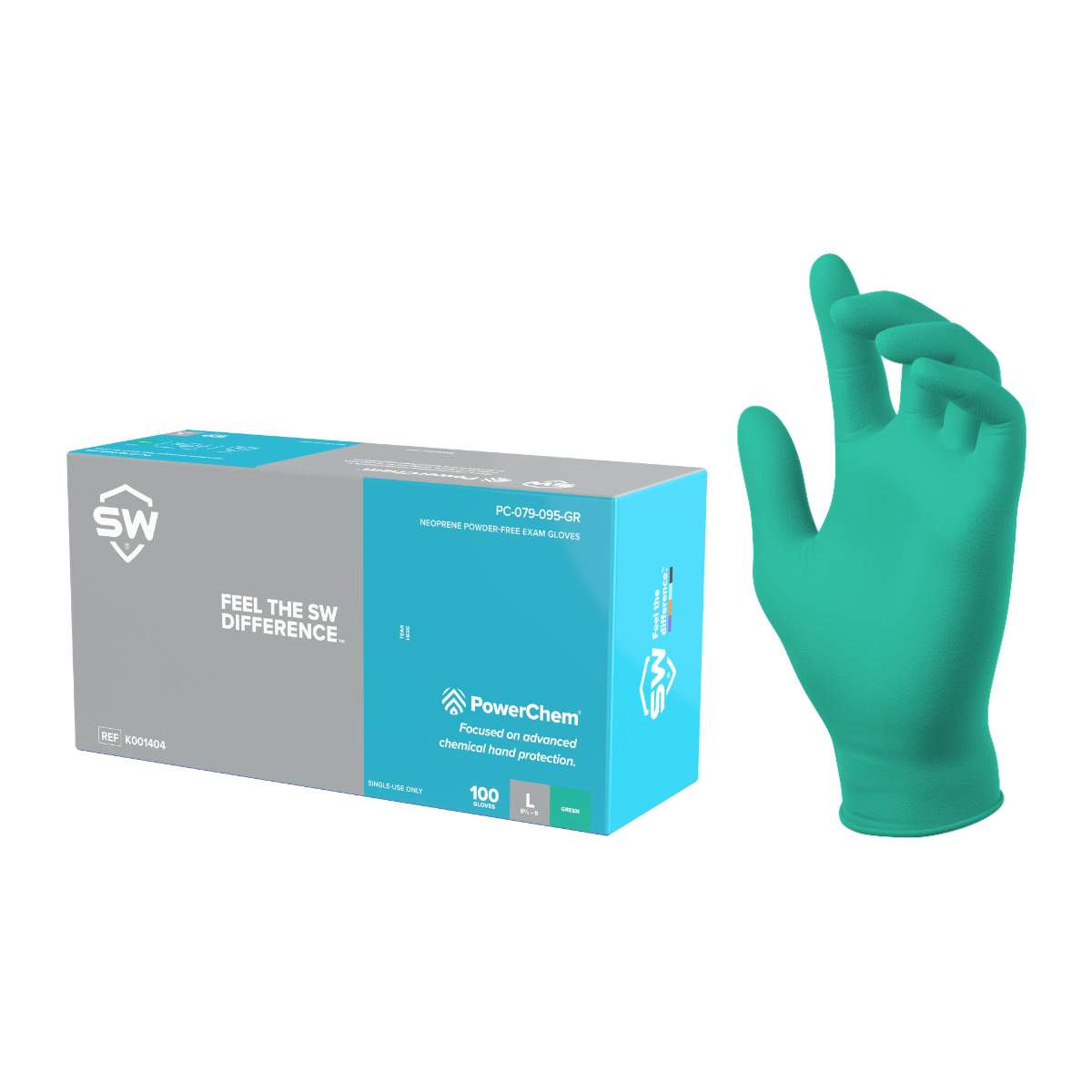 SW® PowerChem® PC-95GR Powder-Free Neoprene Examination Gloves, 6.2-mil, 100ct