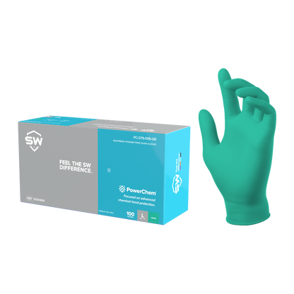 SW® PowerChem® PC-95GR Powder-Free Neoprene Examination Gloves, 6.2-mil, 100ct