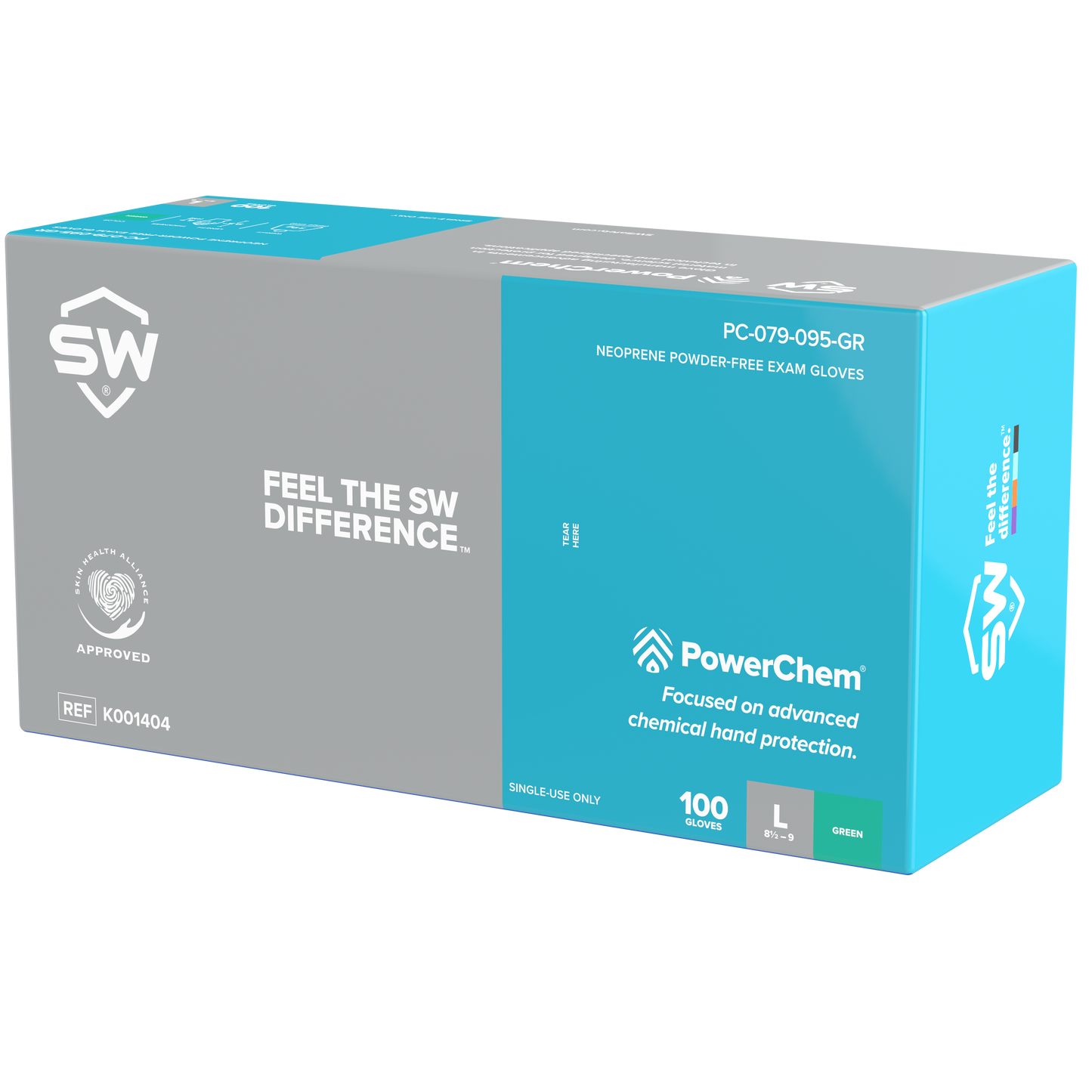 SW® PowerChem® PC-95GR Powder-Free Neoprene Examination Gloves, 6.2-mil, 100ct
