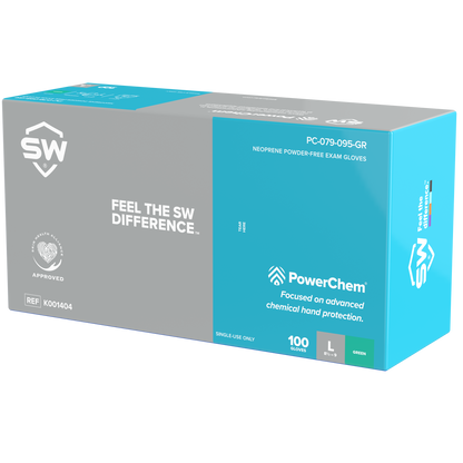 SW® PowerChem® PC-95GR Powder-Free Neoprene Examination Gloves, 6.2-mil, 100ct