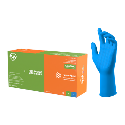 SW® PowerForm® PF-12BL Powder-Free EcoTek® Sustainable Nitrile Extended-Cuff Examination Gloves, 12", 50ct