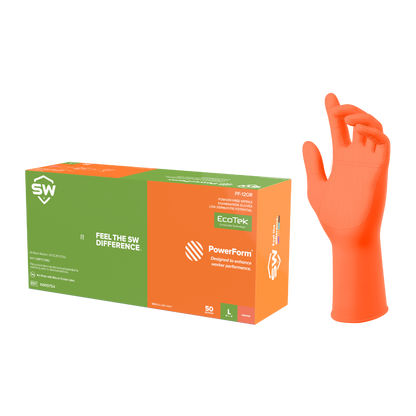 SW® PowerForm® PF-12OR Powder-Free EcoTek® Sustainable Nitrile Extended-Cuff Examination Gloves, 12", 50ct