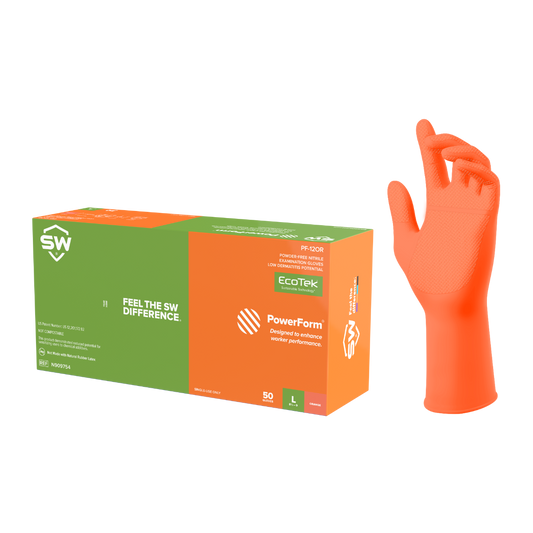 SW® PowerForm® PF-12OR Powder-Free EcoTek® Sustainable Nitrile Extended-Cuff Examination Gloves, 12", 50ct