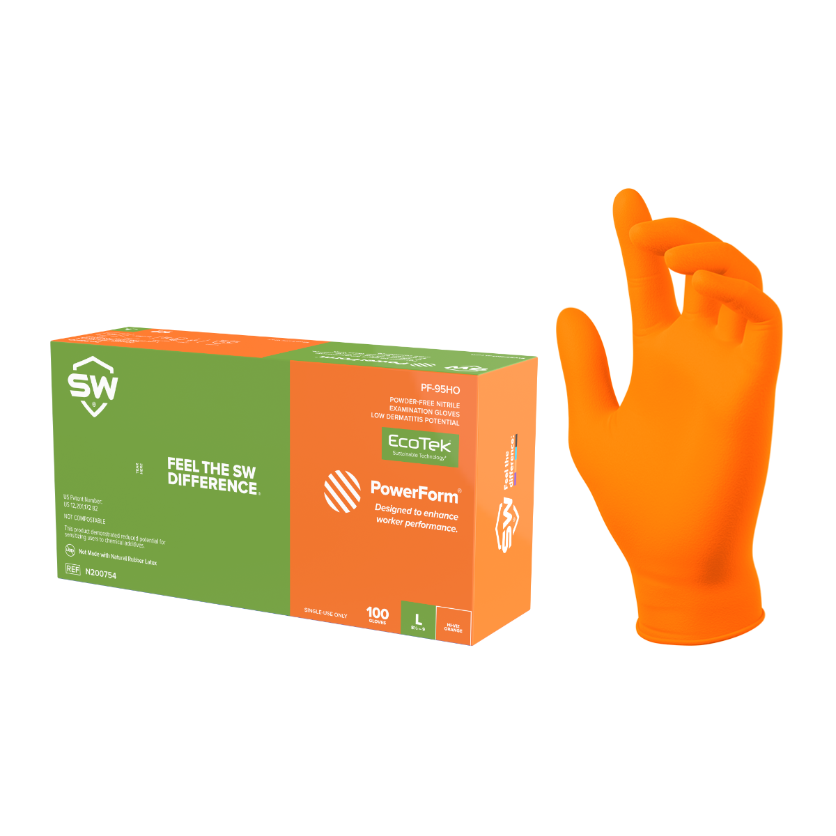 SW® PowerForm® PF-95HO Powder-Free EcoTek® Sustainable Nitrile Examination Gloves, 6.2-mil, 100ct
