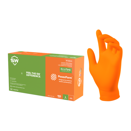 SW® PowerForm® PF-95HO Powder-Free EcoTek® Sustainable Nitrile Examination Gloves, 6.2-mil, 100ct