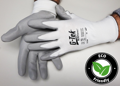 PIP® G-Tek® ECOSeries 31-131R PU Coated Seamless Knit Sustainable Work Glove Is Made Recycled P.E.T. Water Bottles