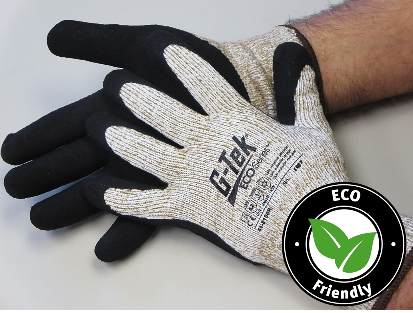 G-Tek® ECOSeries™ 41-8150R Latex MicroSurface Coated A2 Seamless Knit Cut Safety Winter Gloves Made From Recycled P.E.T. Water Bottles