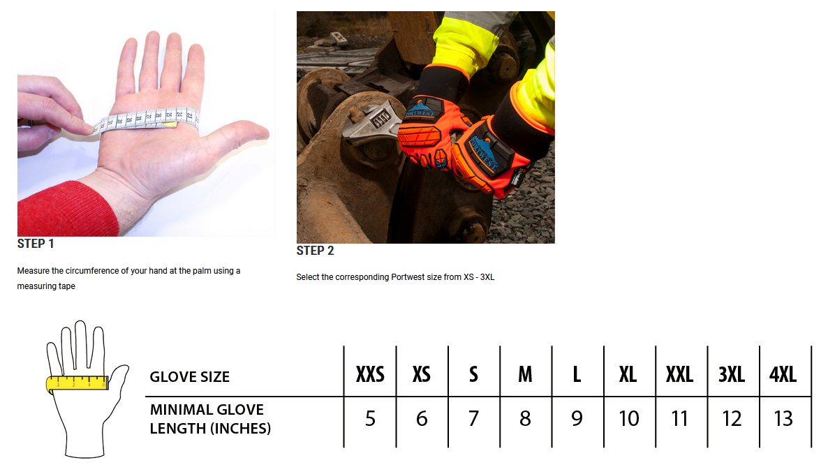 Portwest Glove Size Chart