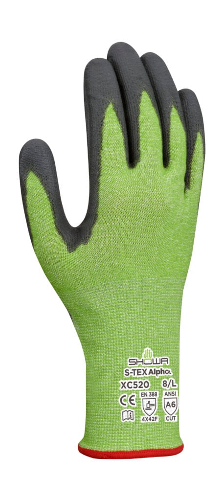 SHOWA® S-TEX Alpha XC520 Tungsten Polyurethane Cut-Resistant Glove, ANSI A6, Green