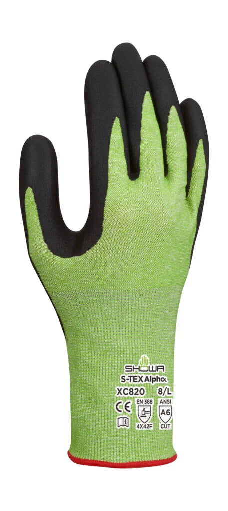 SHOWA® S-TEX Alpha XC820 Tungsten Microporous Nitrile Cut-Resistant Glove, ANSI A6, Green
