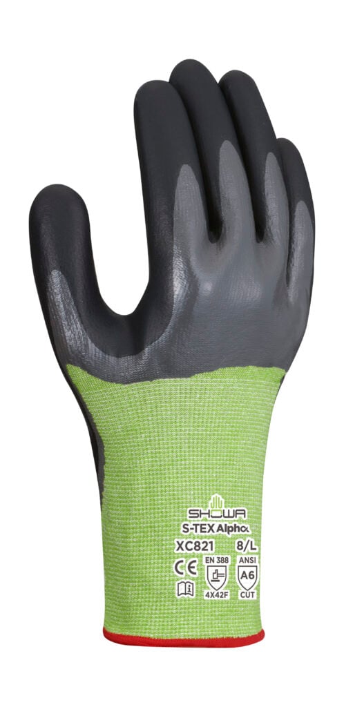 SHOWA® S-TEX Alpha XC821 Tungsten 3/4 Dip Nitrile Cut-Resistant Glove, ANSI A6, Green